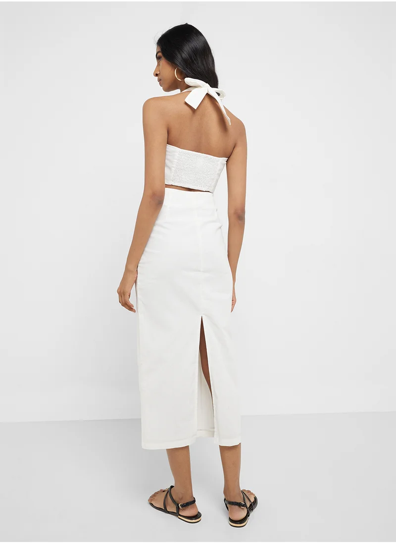 جينجر Halter Neck Crop Top & Maxi Skirt Set