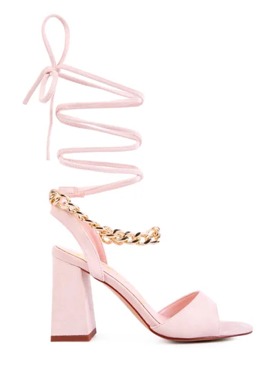 London Rag Peach Chain Detail Tie Up Block Heels
