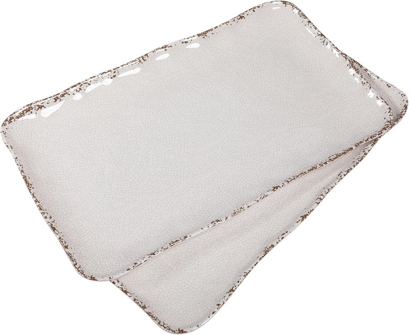 ZAROCRUS Farmhouse Melamine Serving Platters Set of 2 17x10 Large Rectangular Melamine Serving Trays for Serving Food on Parties and Entertaining Dishwasher Safe Ivory - Image 2