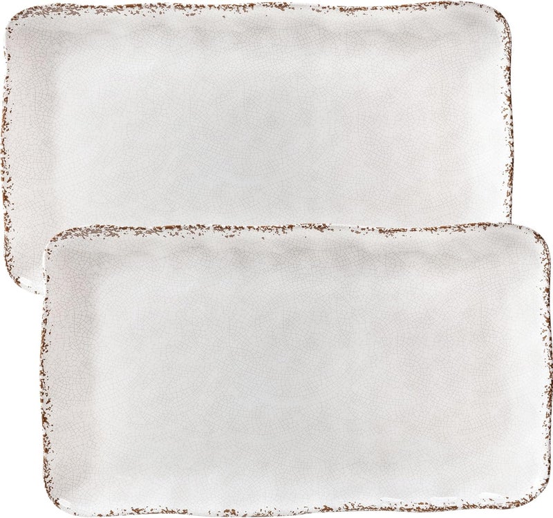 ZAROCRUS Farmhouse Melamine Serving Platters Set of 2 17x10 Large Rectangular Melamine Serving Trays for Serving Food on Parties and Entertaining Dishwasher Safe Ivory - Image 1