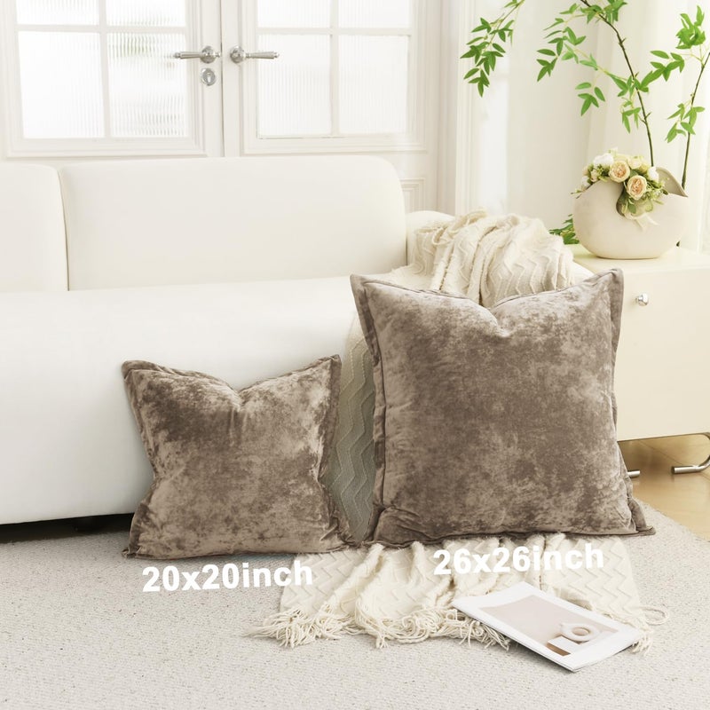 LR Rocaloca Greek Velvet Euro Sham Covers Set of 2 26x26 Luxury Soft Solid Pillow Covers for Living Room Bedroom Yard,Brown - Image 5