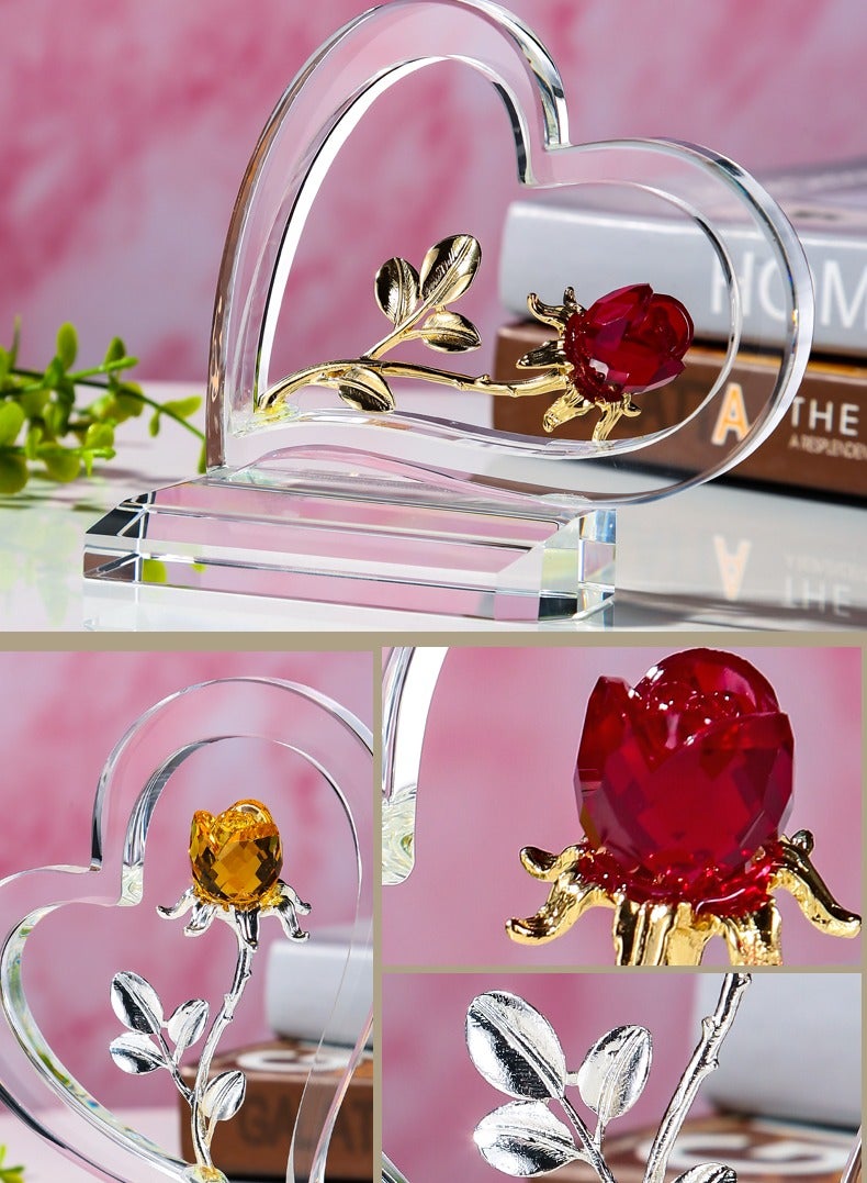 ريرلي عمودي الحب كريستال روز مع قاعدة مهمة عيد ميلاد هدية عيد ميلاد الأم ، والأخوات ، زملاء الدراسة ، زملاء العمل والأصدقاء ، ديكور سطح المكتب سلسلة من الحرف اليدوية - Image 2