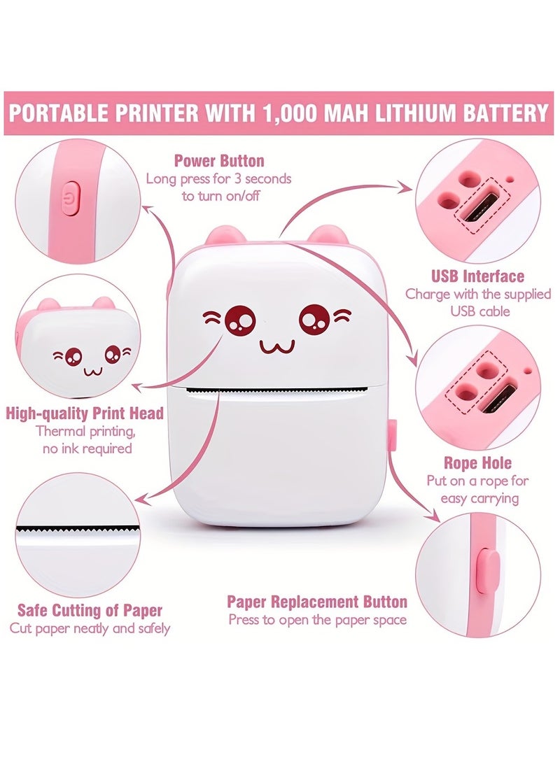 Mini Printer Portable Thermal Printer with 1 Roll Paper Mini Pocket Printer Wireless Bluetooth Thermal Printer with Thermal Printing Paper USB Cable for Note Photo Web Document Printing Label Receipt - Image 2