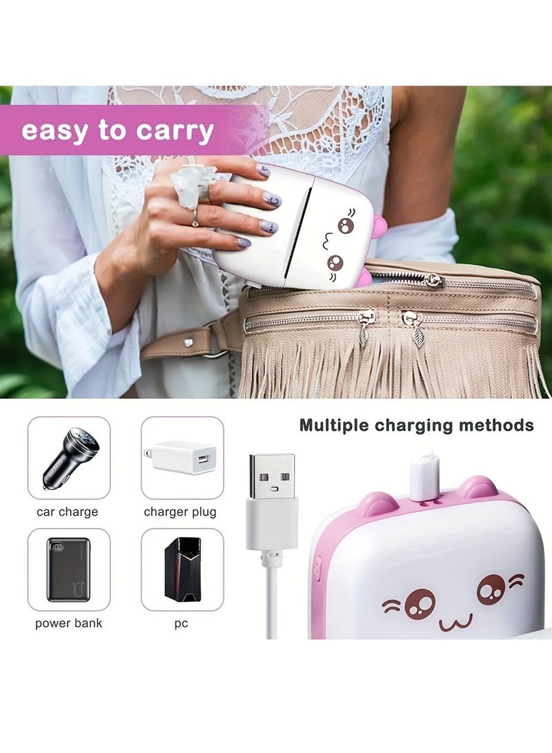 Mini Printer Portable Thermal Printer with 1 Roll Paper Mini Pocket Printer Wireless Bluetooth Thermal Printer with Thermal Printing Paper USB Cable for Note Photo Web Document Printing Label Receipt - Image 5