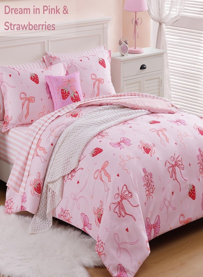 Wink Deer Twin Comforter Set for Girls-5 Pieces Pink Bow Twin Bedding Sets for Kids, Ultra Soft Bed in A Bag with Sheets - Image 2
