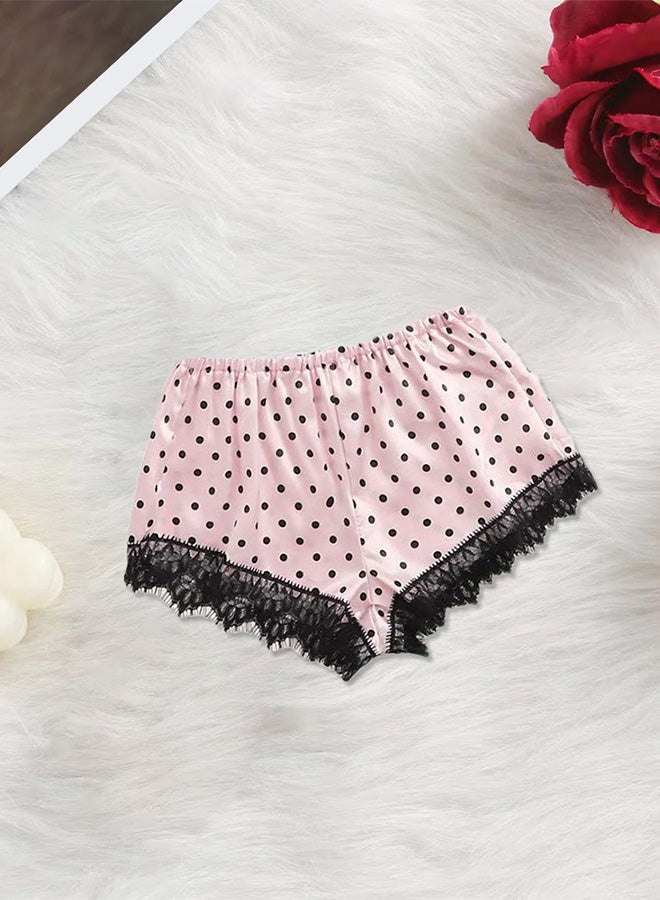 MARGOUN Women XL Size 2 Piece Lingerie Lace V Neck Tops and Short Set Sleepwear Lingerie Homewear Spotted Print Camisole Satin Set Pink /XL Under Bust:74-92cm Waist:75-96cm Hip:92-112CM  - Image 4