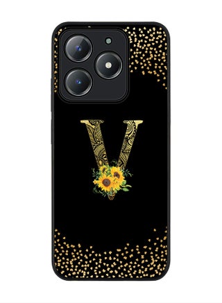 Custom Floral Monogram - V ( Black )