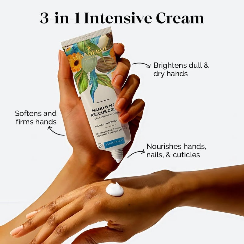 LuxaDerme LuxaDerme Korean Hand  Nail Rescue Cream  Nourishes Brightens and Firms Dry Hands 10 Shea Butter 2 Niacinamide  Astaxanthin Korean Skincare  50ml  - Image 2