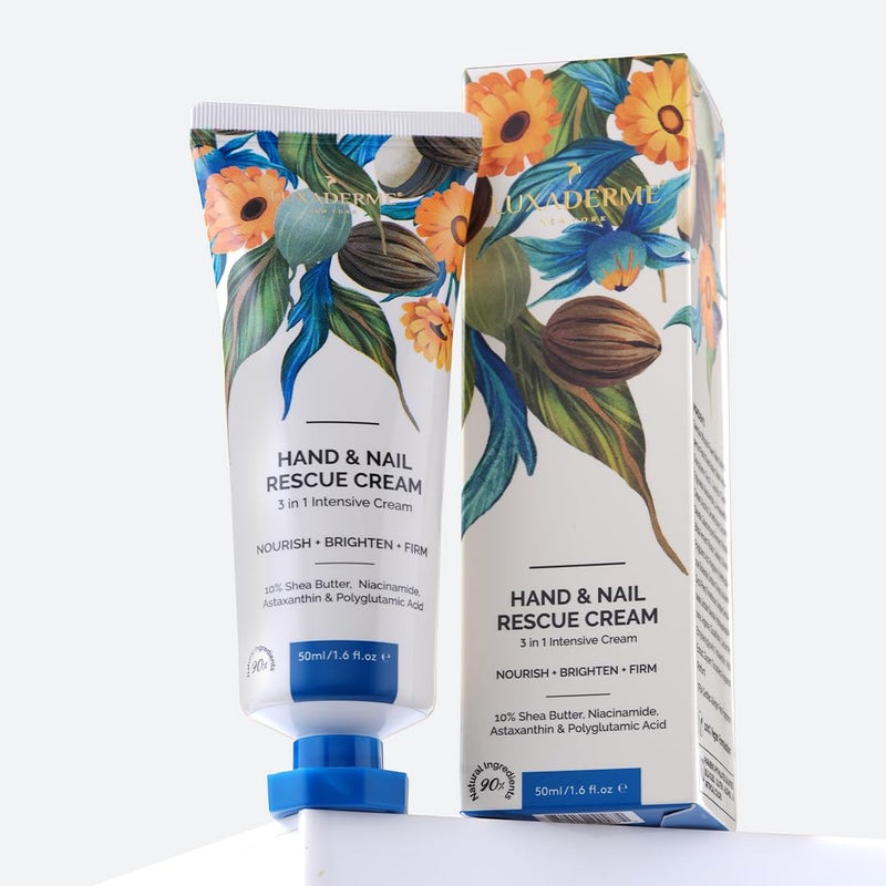 LuxaDerme LuxaDerme Korean Hand  Nail Rescue Cream  Nourishes Brightens and Firms Dry Hands 10 Shea Butter 2 Niacinamide  Astaxanthin Korean Skincare  50ml  - Image 1
