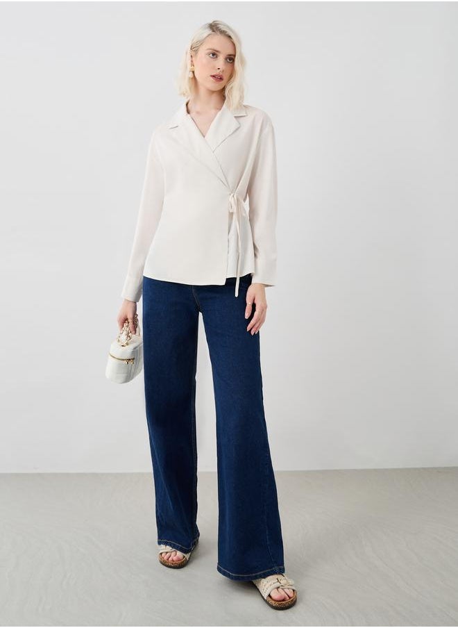 Take Two Take Two Solid Notch Label Tie-Up Detail Blouse  - Image 3