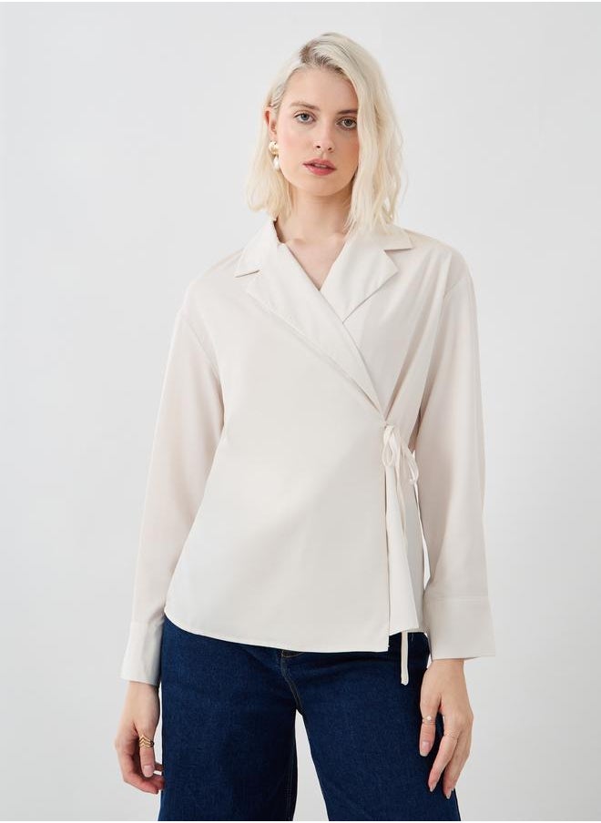 Take Two Take Two Solid Notch Label Tie-Up Detail Blouse  - Image 2