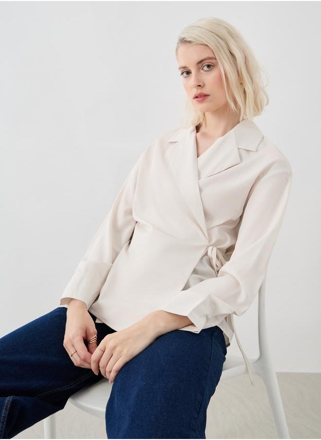 Take Two Take Two Solid Notch Label Tie-Up Detail Blouse  - Image 1