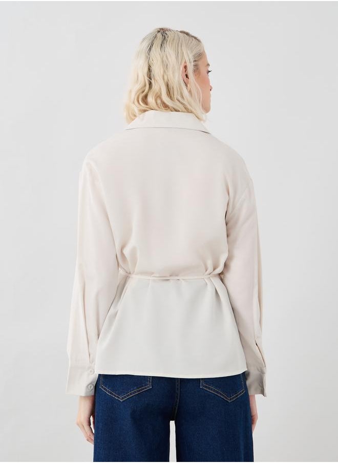 Take Two Take Two Solid Notch Label Tie-Up Detail Blouse  - Image 5