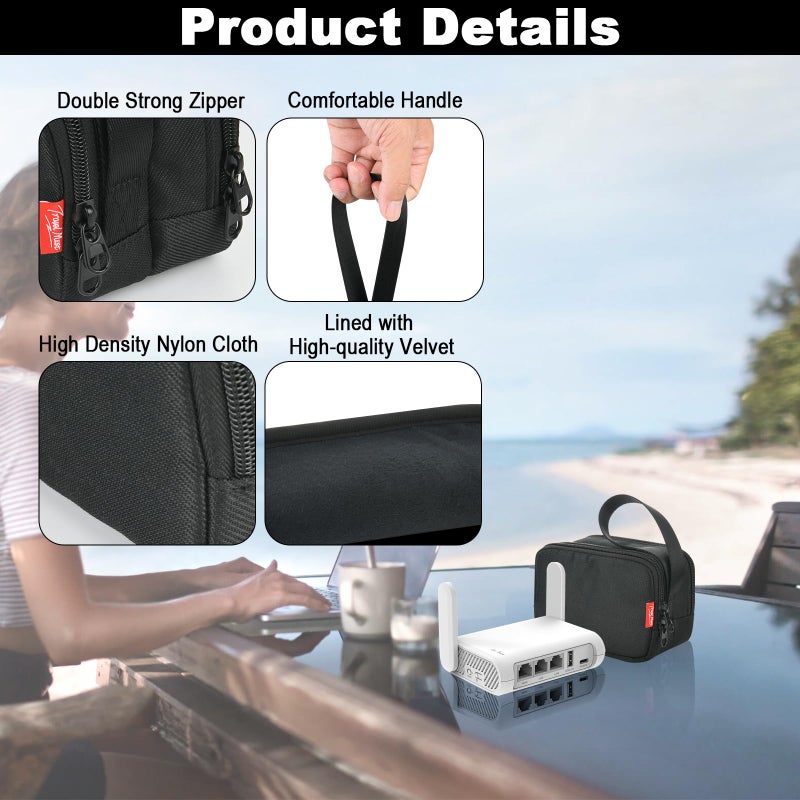 Homakover Travel Router Case for GL.iNet GL-MT3000/ GL-AXT1800/ GL-SFT1200/ GL-A1300/ TP-Link AX1500 Travel Routers, Portable WiFi Storage Holder,Waterproof Anti-Scratch Carrying Bag with Pocket For Accessories - Image 3
