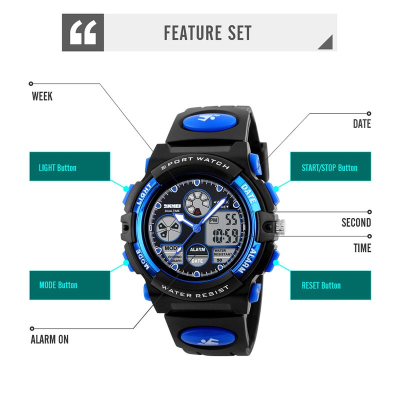 SKMEI 1163 Watches Kids Outdoor Sports Children Watch Digital Quartz Wristwatch for Boys Girls Watches with PU Strap Band Alarm LED Luminous Waterproof Date Shock Resistance Wearable Accessories - Image 3
