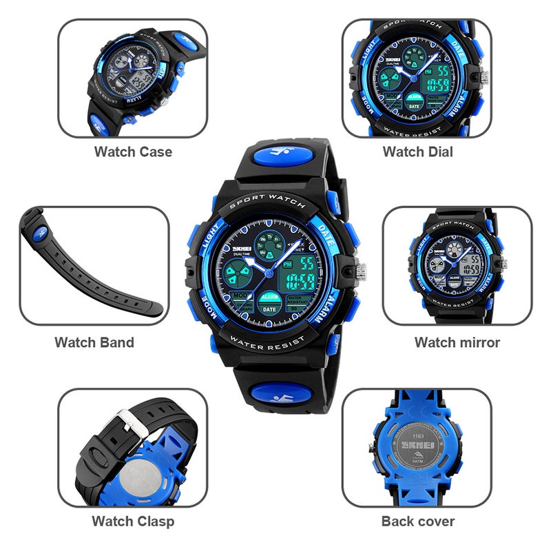 SKMEI 1163 Watches Kids Outdoor Sports Children Watch Digital Quartz Wristwatch for Boys Girls Watches with PU Strap Band Alarm LED Luminous Waterproof Date Shock Resistance Wearable Accessories - Image 5