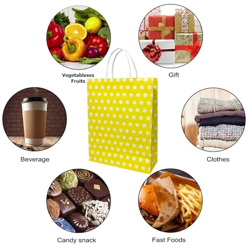 Aakriti Paper Gift Bags with Handles Polka Dot Paper Party Favor Bags for Kid’s Birthday Baby Shower Wedding Festivals Holiday Party (10 x8x3 Inch (Pack of 25), Gift Bags Polka Dot Yellow) - Image 2
