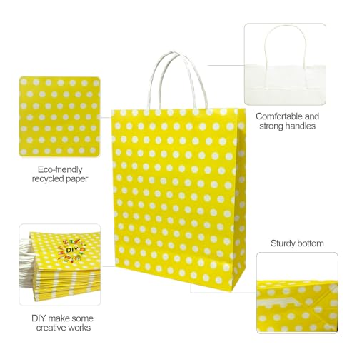 Aakriti Paper Gift Bags with Handles Polka Dot Paper Party Favor Bags for Kid’s Birthday Baby Shower Wedding Festivals Holiday Party (10 x8x3 Inch (Pack of 25), Gift Bags Polka Dot Yellow) - Image 5