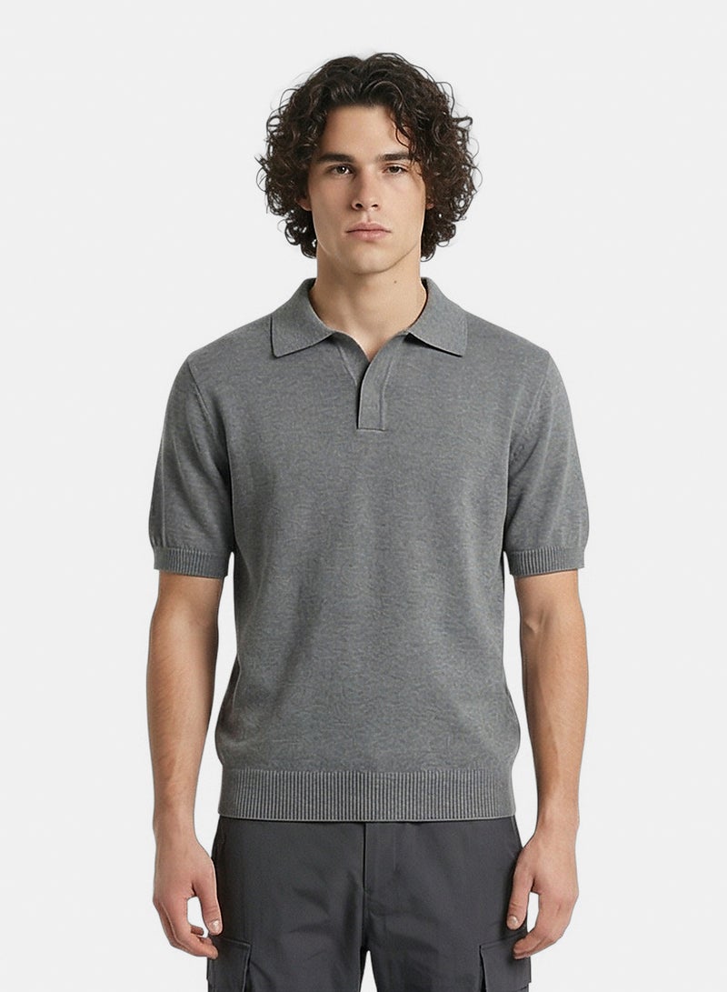 RAVIN Men'S Premium Knit Johnny Collar Polo In Heather Grey - Image 1