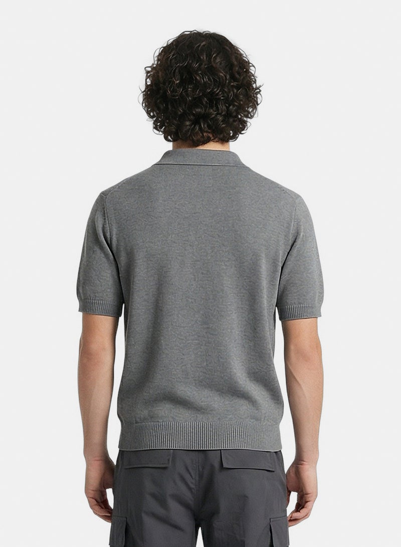 RAVIN Men'S Premium Knit Johnny Collar Polo In Heather Grey - Image 2