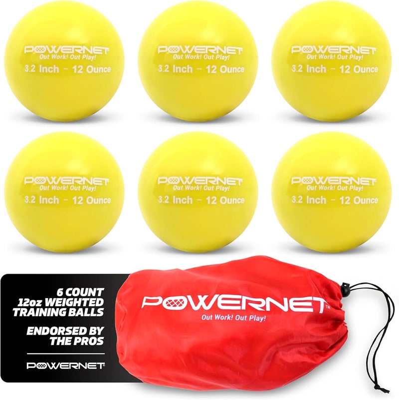 PowerNet 3.2" 6 Pack Weighted Training Balls for Hitting Batting, Build Strength & Muscle, Improve Technique, Training Equipment for Throwing, 12 to 20 oz Softball Size Weighted Balls - Image 1