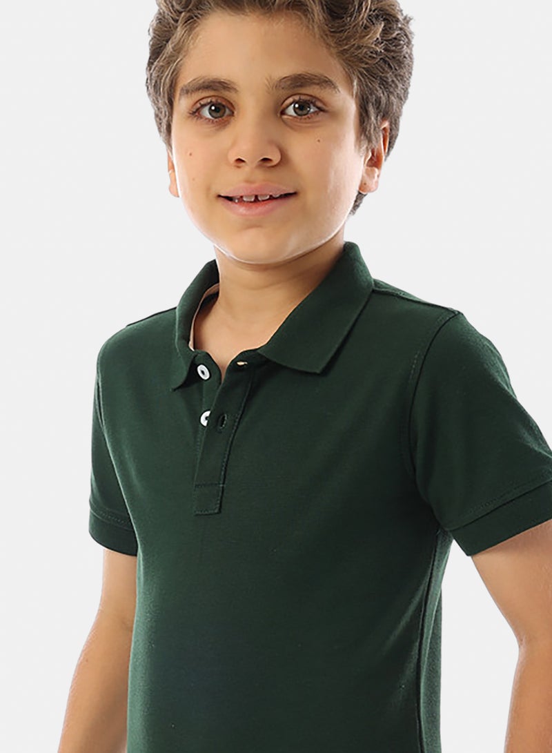 Andora Short Sleeves Pique Boys Polo Shirt - Dark Olive - Image 4