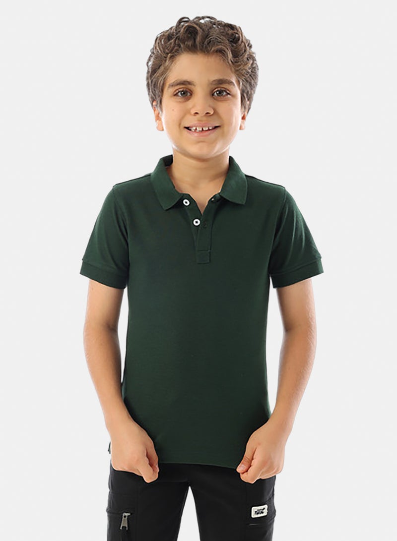 Andora Short Sleeves Pique Boys Polo Shirt - Dark Olive - Image 1