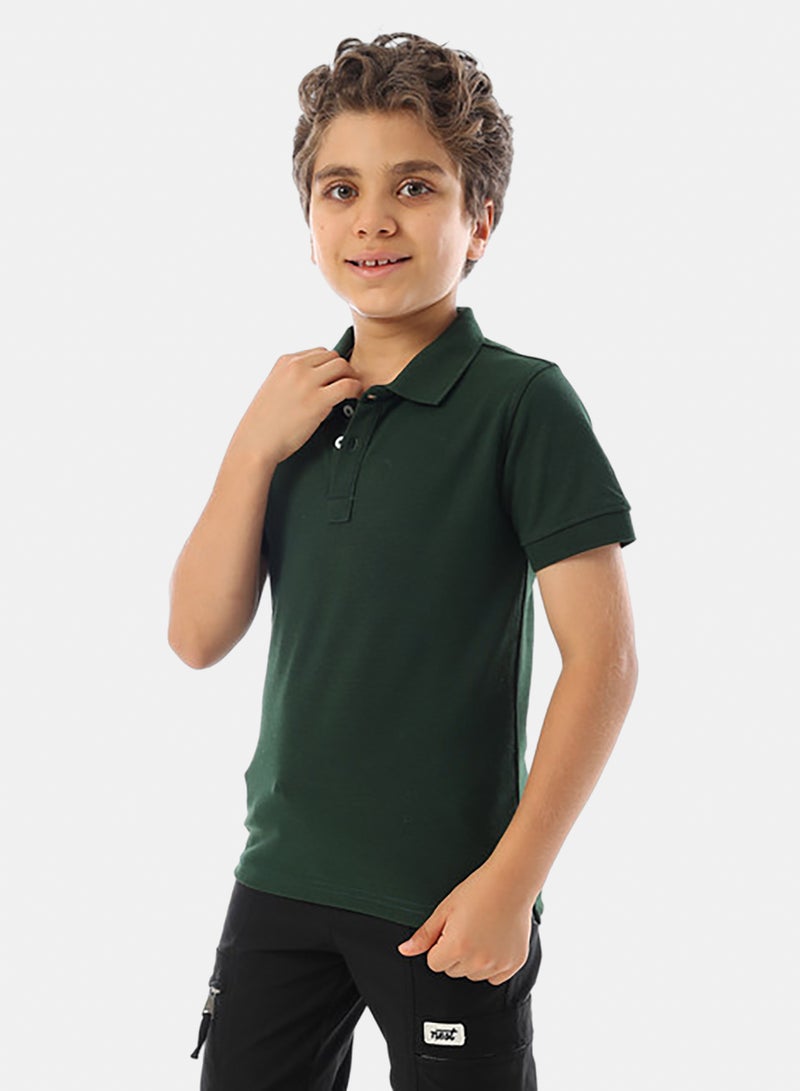 Andora Short Sleeves Pique Boys Polo Shirt - Dark Olive - Image 2