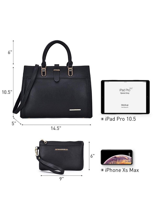 DASEIN Women's Handbag Flap-over Belt Shoulder Bag Top Handle Tote Satchel Purse Work Bag w/Matching Wristlet (Black) Medium - Image 3