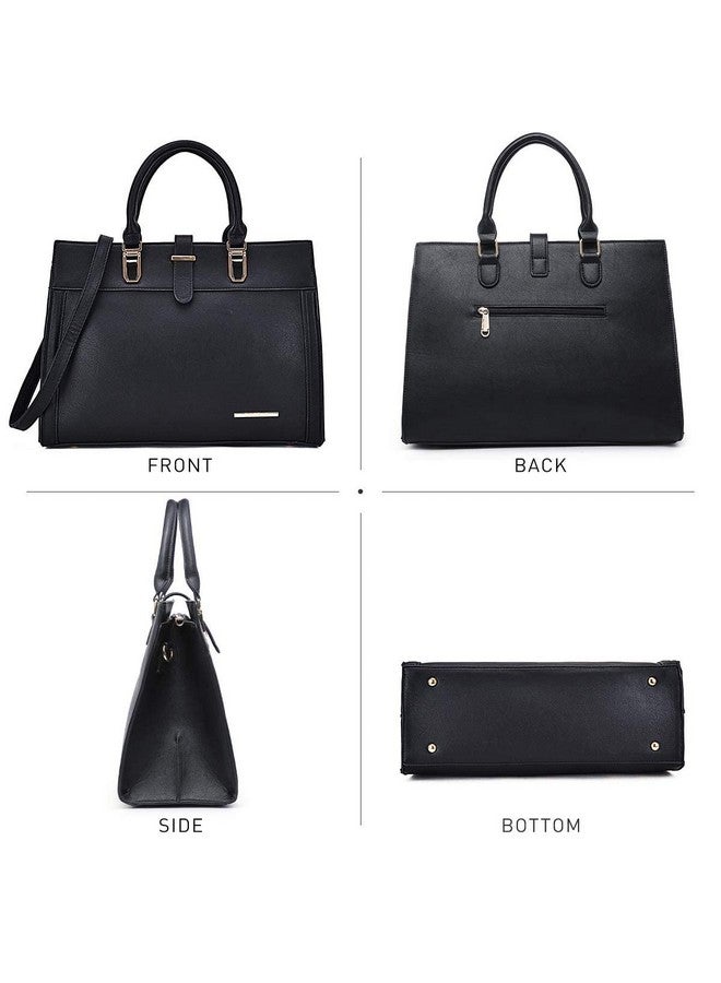 DASEIN Women's Handbag Flap-over Belt Shoulder Bag Top Handle Tote Satchel Purse Work Bag w/Matching Wristlet (Black) Medium - Image 2