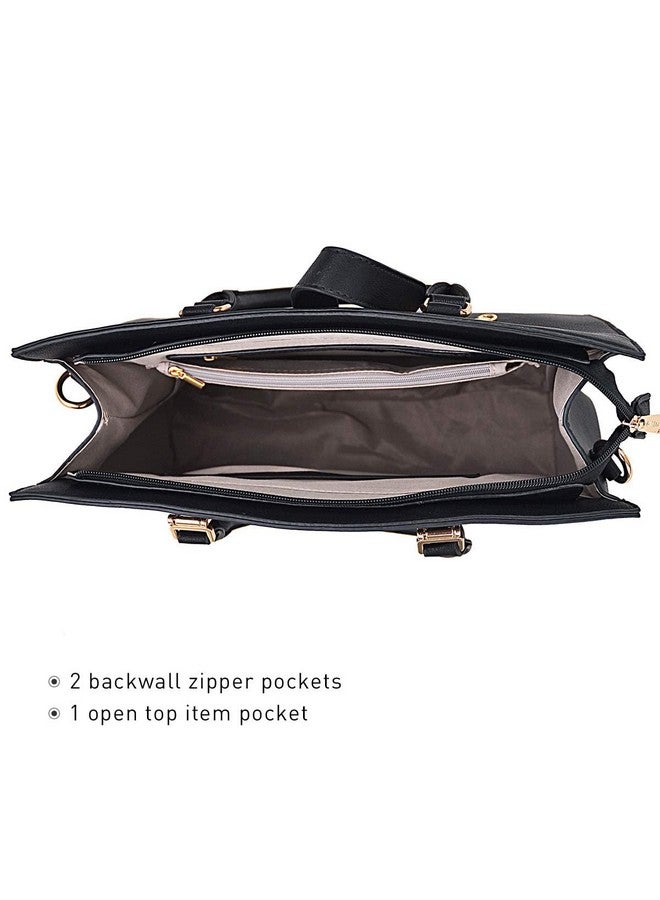 DASEIN Women's Handbag Flap-over Belt Shoulder Bag Top Handle Tote Satchel Purse Work Bag w/Matching Wristlet (Black) Medium - Image 4