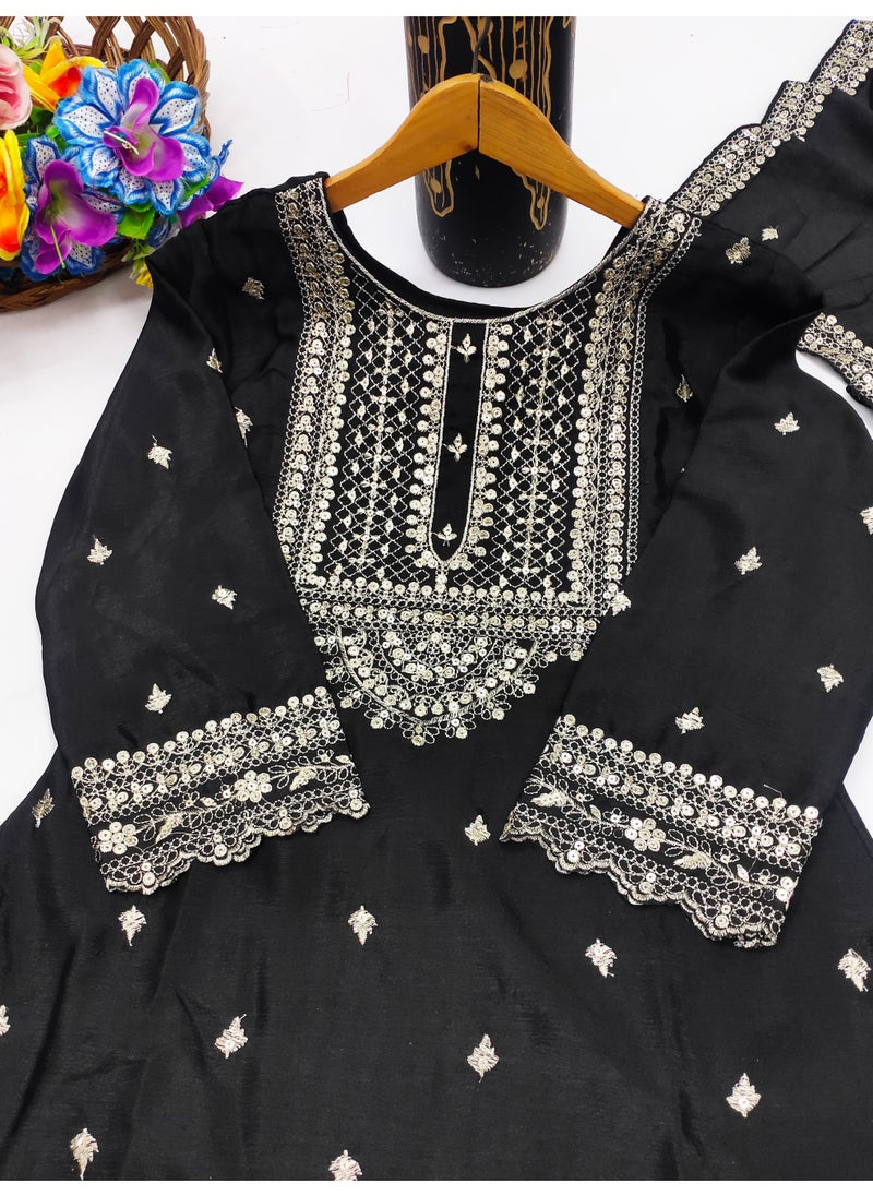Super Asian Elegant Chinnon Sharara Set with Dupatta – Sequin Embroidery Work | Fully Stitched & Ready to Wear  - Image 2