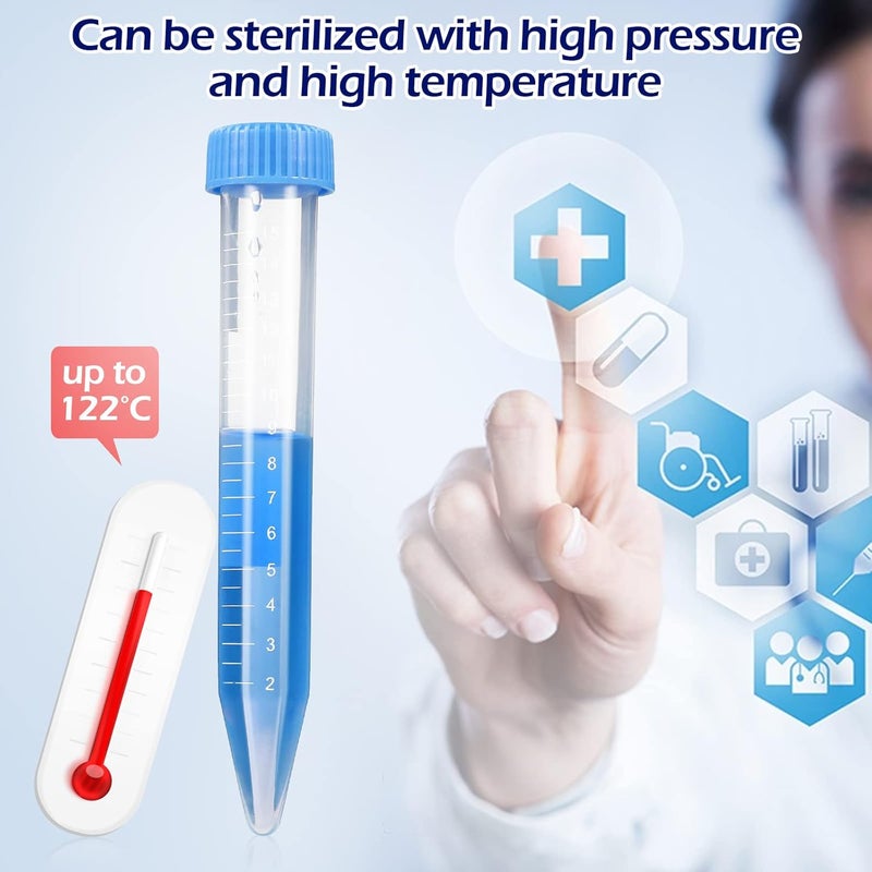 Konohan 200 Pack Conical Centrifuge Tubes 15ml, Sterile Plastic Test Tubes with Screw Caps, Polypropylene Conical Container Microcentrifuge Tube with Graduated Marks and Conical Bottom - Image 2