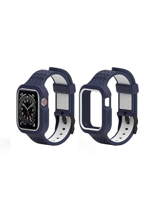 NIBEMINENT Braided Case Replacement Band For Apple Watch Series 6/SE/5/4 Midnight Blue White