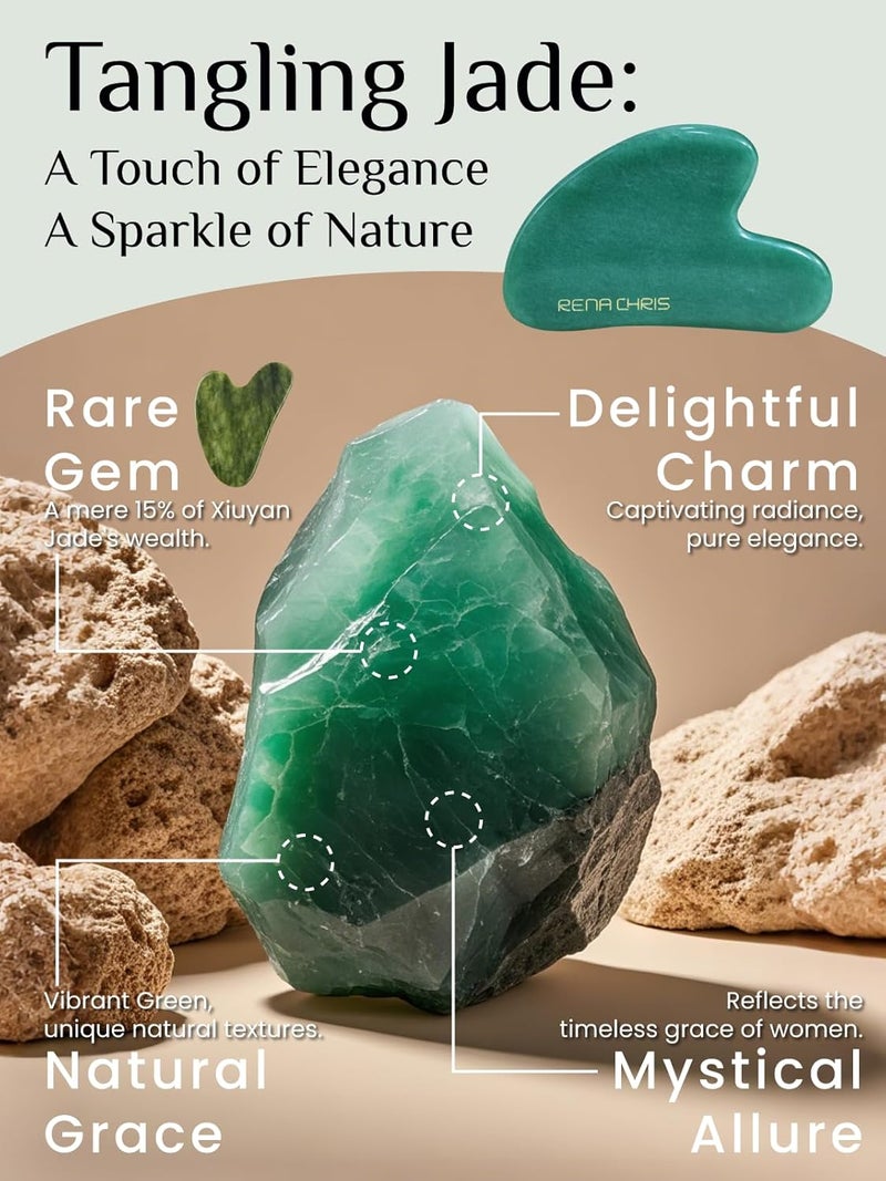 Rena Chris Gua Sha Facial Tools, Natural Jade Guasha Tool, Manual Massage Sticks for Jawline Sculpting and Puffiness Reducing, Skin Care Gift (Green) - Image 2