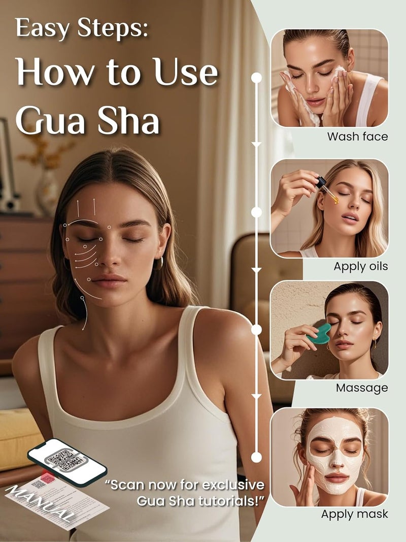 Rena Chris Gua Sha Facial Tools, Natural Jade Guasha Tool, Manual Massage Sticks for Jawline Sculpting and Puffiness Reducing, Skin Care Gift (Green) - Image 4
