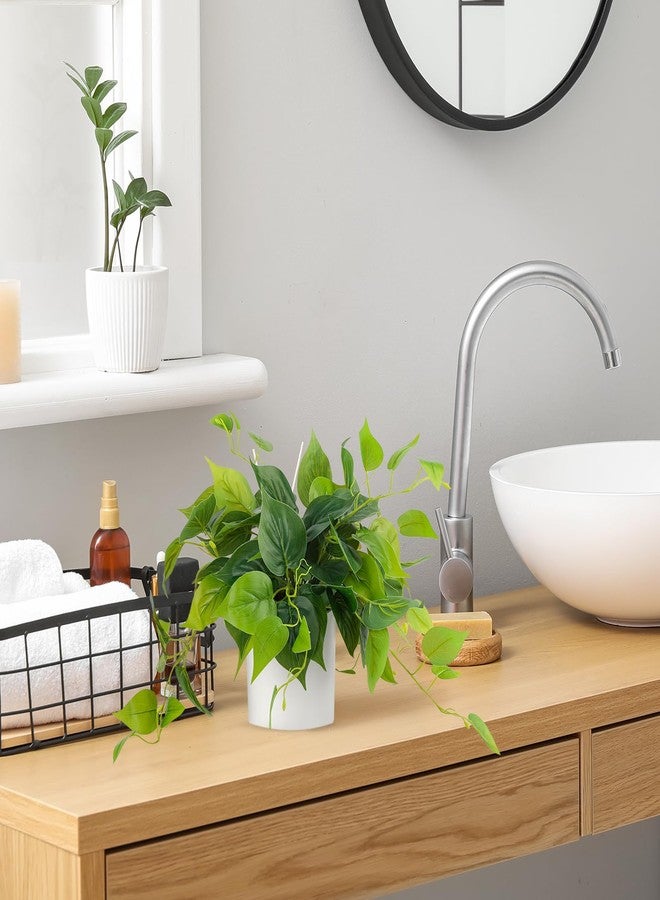 JPSOR Faux Plants Indoor, Pothos Small Fake Plants for Home Decor Indoor Fake Potted Plant Artificial Plants for Living Room Shelf Home Office Decor（White Ceramic Pot） - Image 5