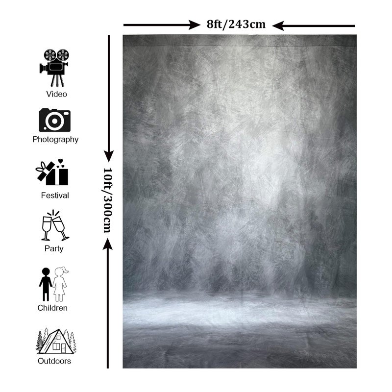 Haboke Abstract Professional Photography Backdrop for Portrait Photo Props Booth Background Photoshoot Studio with Polyester Fabric Roller Pocket on Top (8x10ft,Grey,No Stand) - Image 4