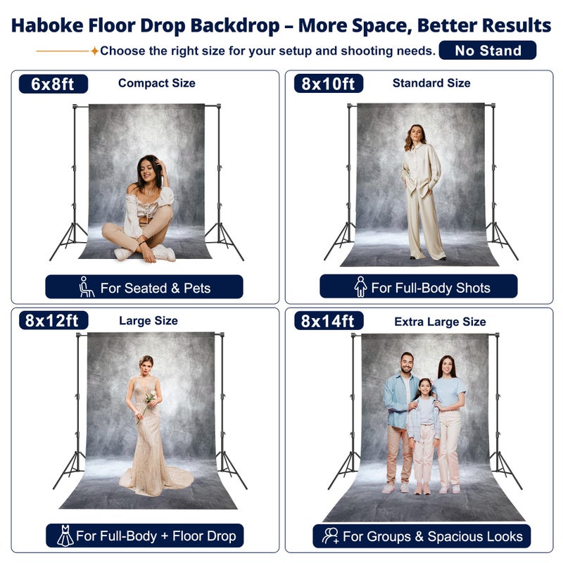 Haboke Abstract Professional Photography Backdrop for Portrait Photo Props Booth Background Photoshoot Studio with Polyester Fabric Roller Pocket on Top (8x10ft,Grey,No Stand) - Image 3