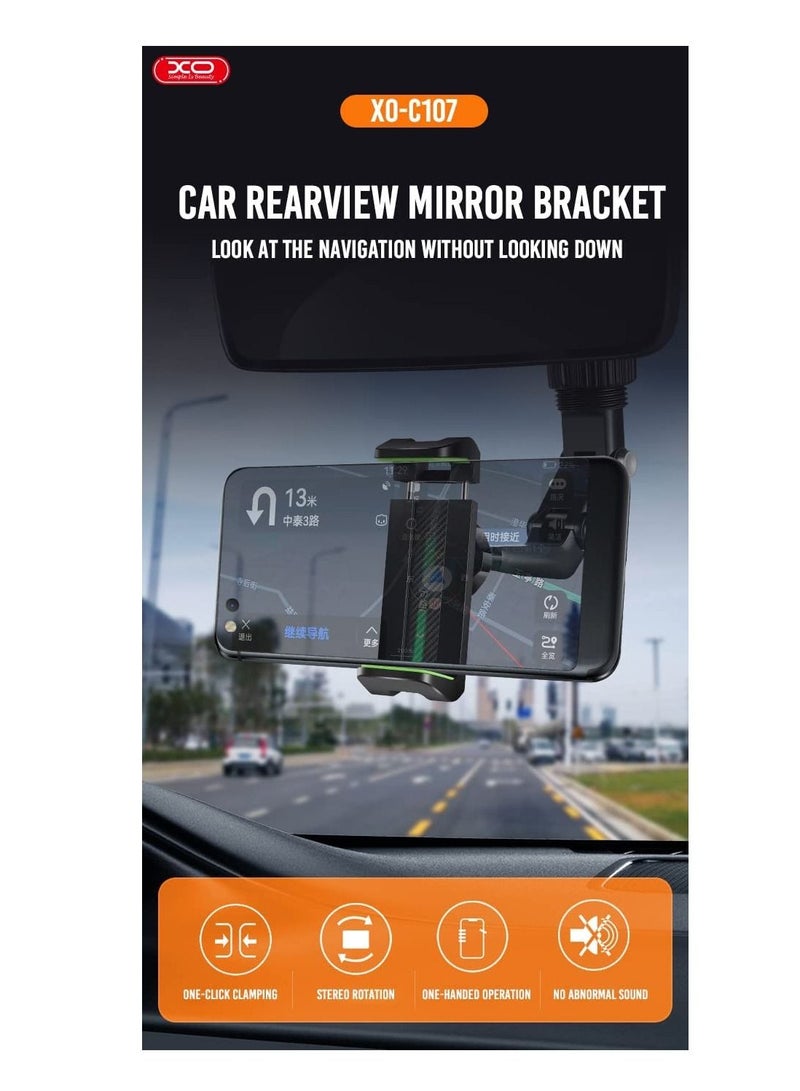 إكس أو XO C107 Rearview Mirror Bracket Phone Holder One Handed Operation For Safe Driving Adjustable And Convenient Of Bumps And Shakes Supports Devices Under 6.9 Inches - Image 3