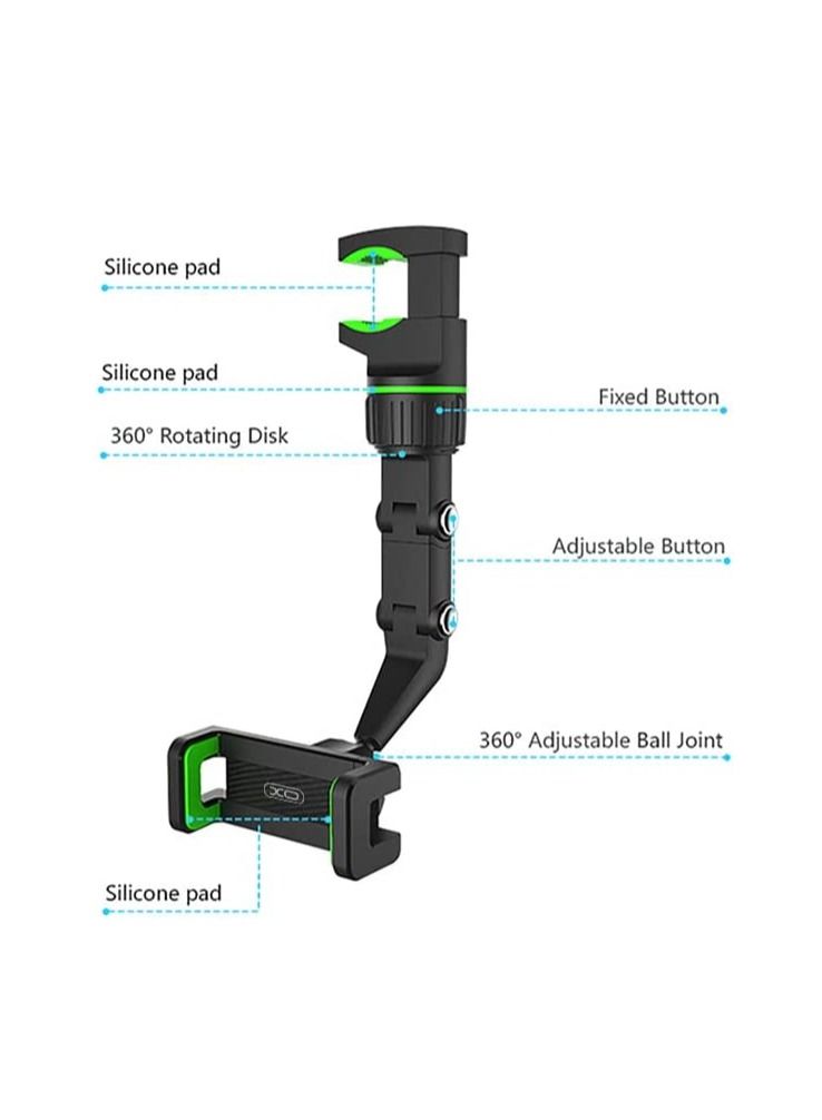 إكس أو XO C107 Rearview Mirror Bracket Phone Holder One Handed Operation For Safe Driving Adjustable And Convenient Of Bumps And Shakes Supports Devices Under 6.9 Inches - Image 4