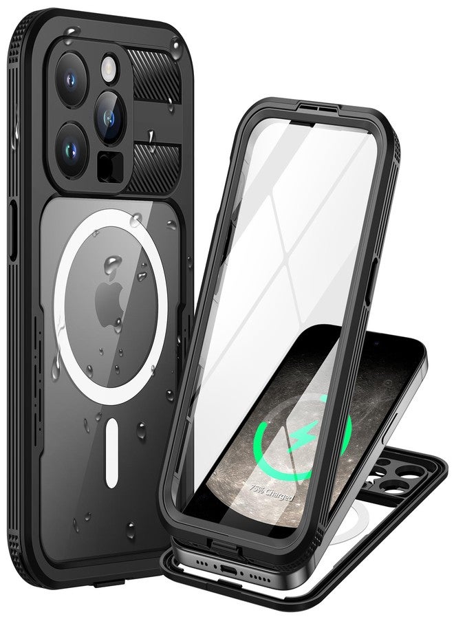 جراب Lanhiem المغناطيسي لهاتف iPhone 15 Pro Max، مقاوم للماء والغبار بمعيار IP68، [متوافق مع Magsafe] [واقي شاشة مدمج] غطاء هاتف متين وعالي التحمل لكامل الجسم، 6.7 بوصة، أسود/شفاف - Image 1