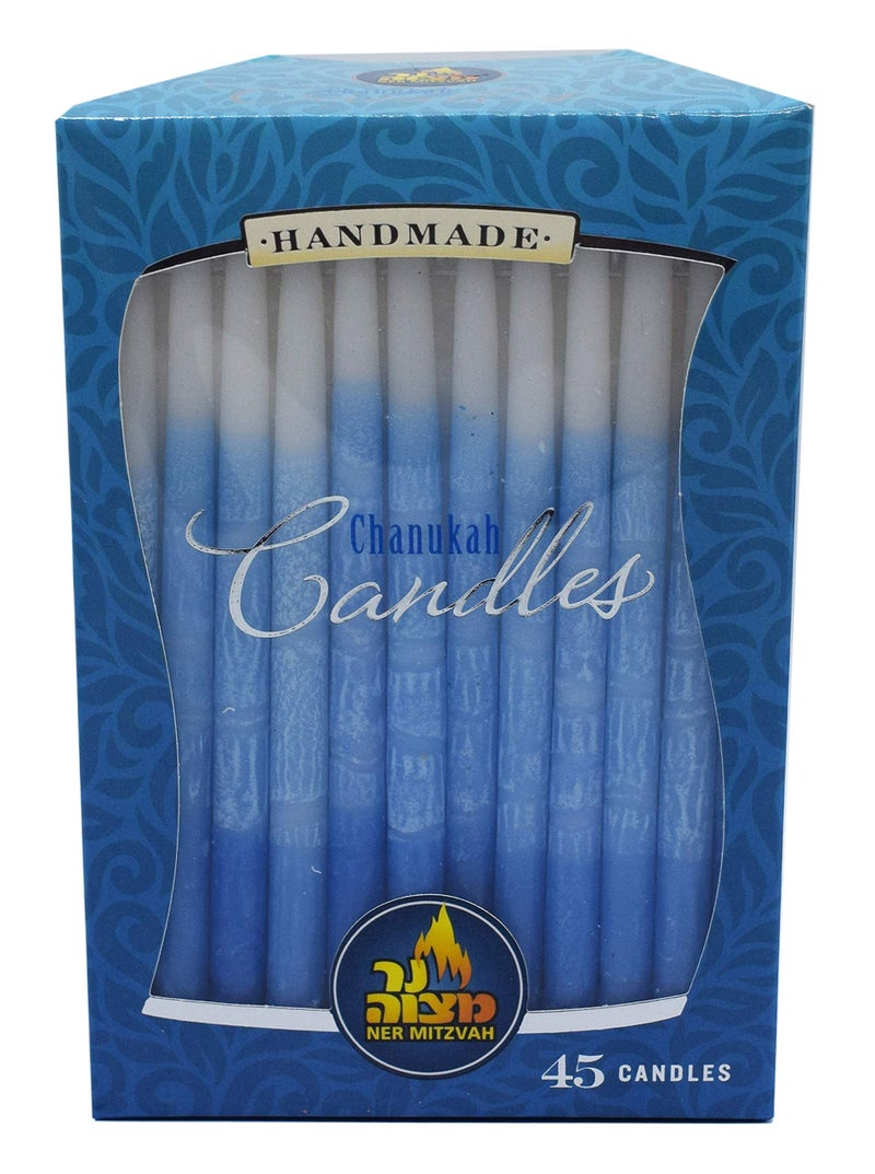 Ner Mitzvah Dripless Chanukah Candles, Decorated Ombre Blue & White Hanukkah Candles Fits Most Menorahs, Premium Quality Wax for All 8 Nights of Hanukkah - Standard Size - 45 Count - Image 5
