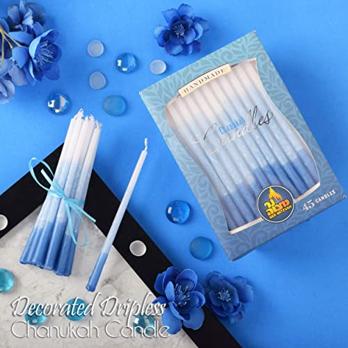 Ner Mitzvah Dripless Chanukah Candles, Decorated Ombre Blue & White Hanukkah Candles Fits Most Menorahs, Premium Quality Wax for All 8 Nights of Hanukkah - Standard Size - 45 Count - Image 2