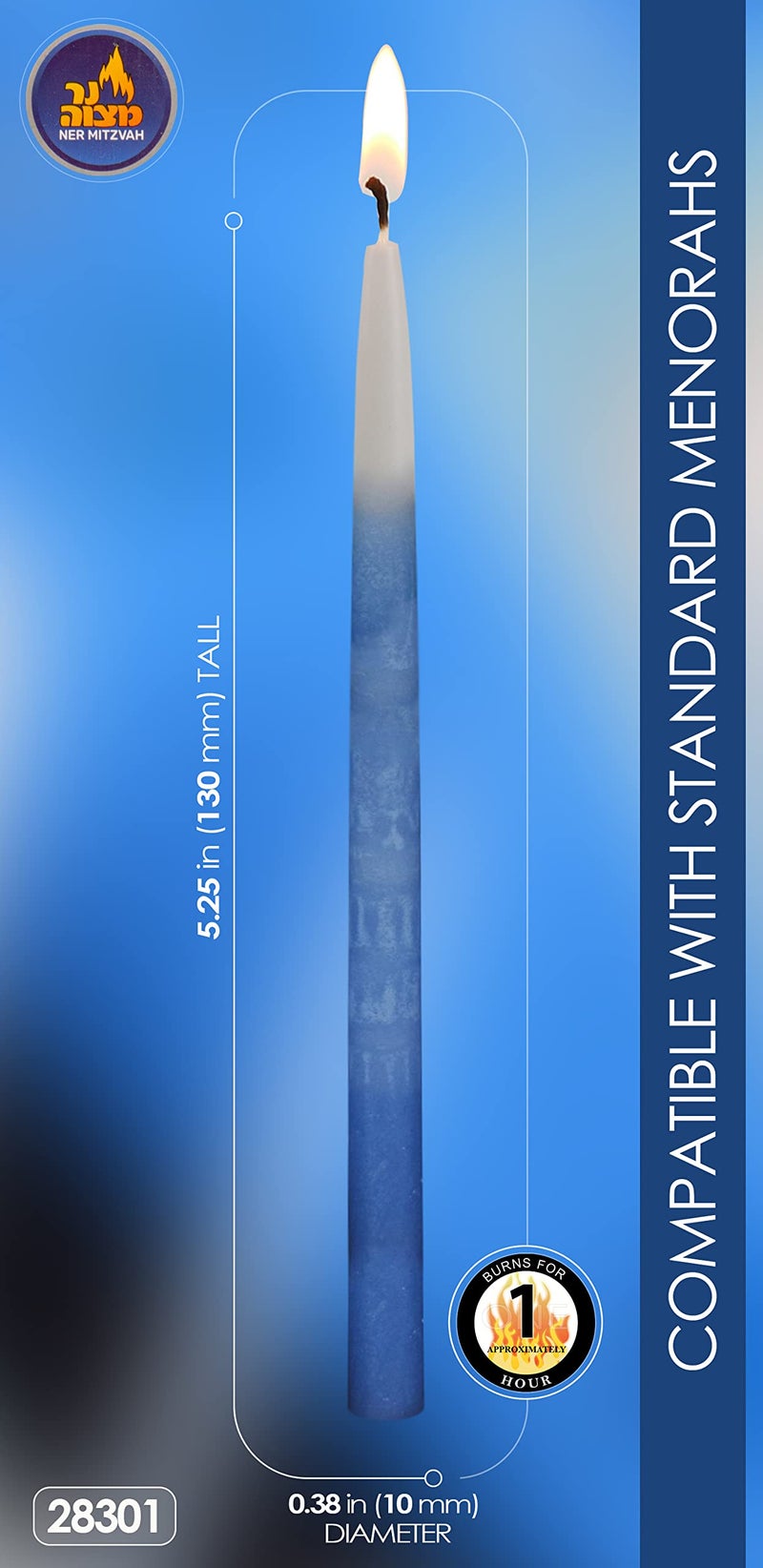 Ner Mitzvah Dripless Chanukah Candles, Decorated Ombre Blue & White Hanukkah Candles Fits Most Menorahs, Premium Quality Wax for All 8 Nights of Hanukkah - Standard Size - 45 Count - Image 3