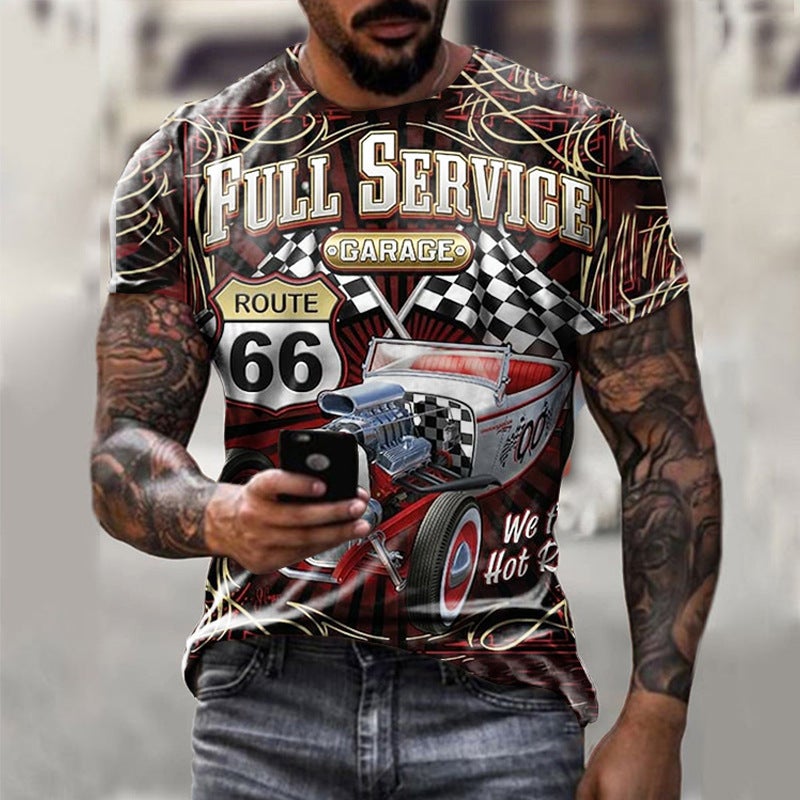 2022 European and American foreign trade cross-border new men's motorcycle casual digital printing slim pullover men's T-shirt TTA40-622 5XL - Image 1