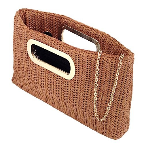 JNB Top Handle Straw Clutch (Tan) Large - Image 3