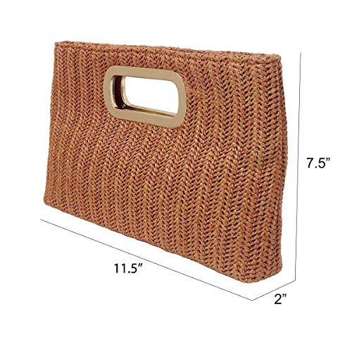 JNB Top Handle Straw Clutch (Tan) Large - Image 2