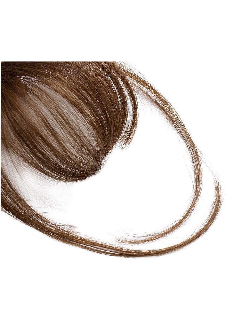 إستيل غرة شعر طبيعية بمشبك مع قطعة شعر مستقيمة من الصدغ، هامش شعر بشري صغير للنساء للاستخدام اليومي في الحفلات، بني متوسط - Image 2