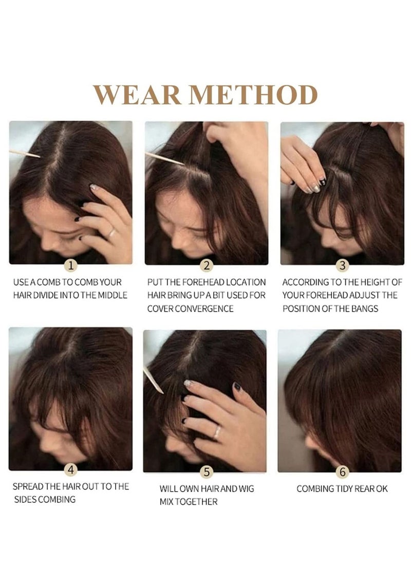 إستيل غرة شعر طبيعية بمشبك مع قطعة شعر مستقيمة من الصدغ، هامش شعر بشري صغير للنساء للاستخدام اليومي في الحفلات، بني متوسط - Image 5